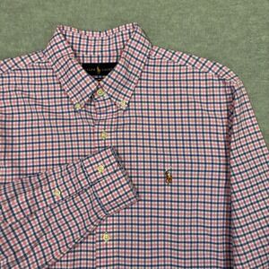 Polo Ralph Lauren L Slim Fit Stretch Oxford Shirt Gingham Pink Blue Pima Horse